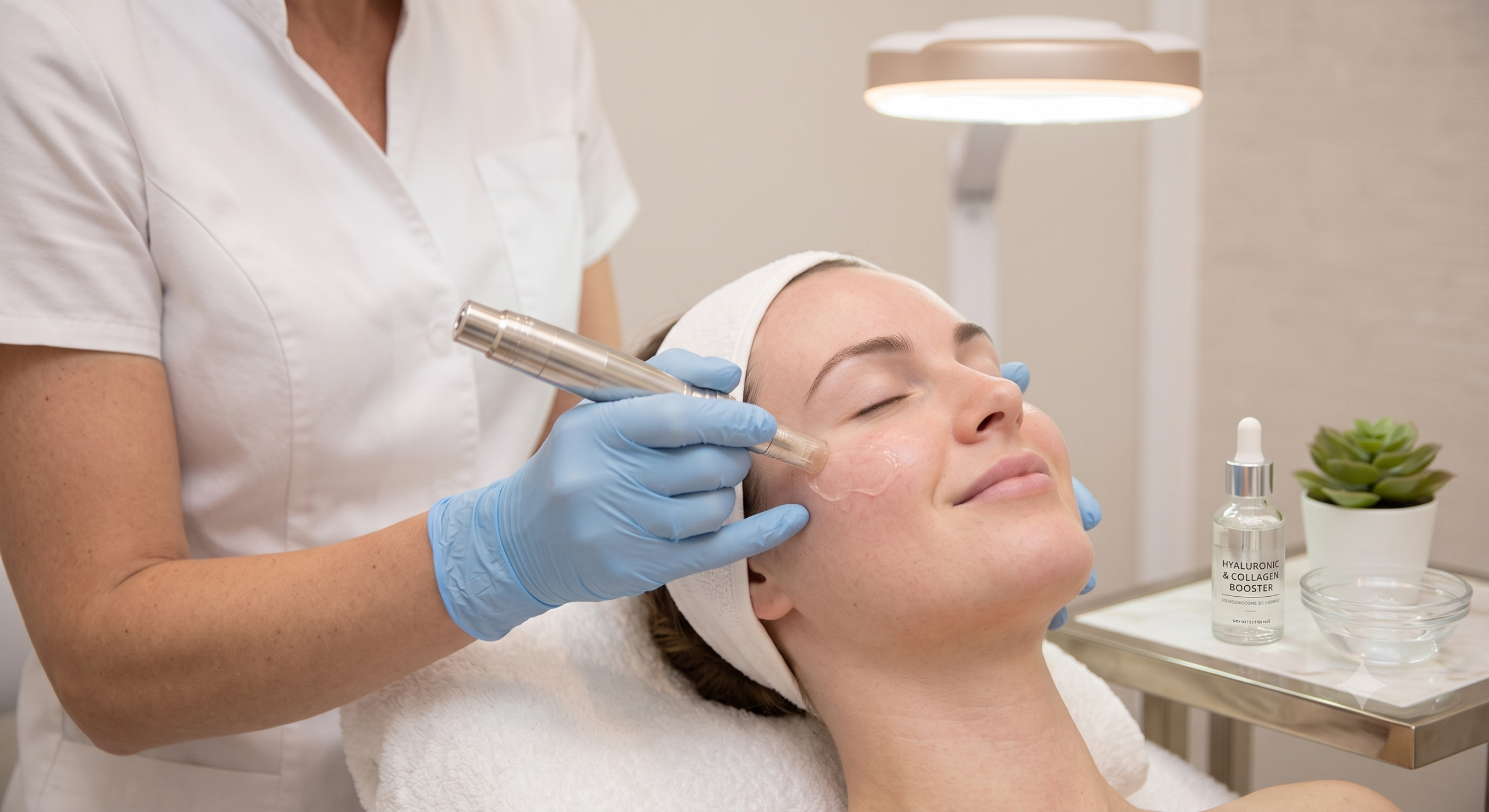 image presenting microneedling skin penetration process